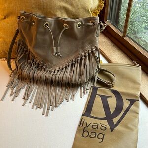Diva Bag - tan fringe bucket crossbody